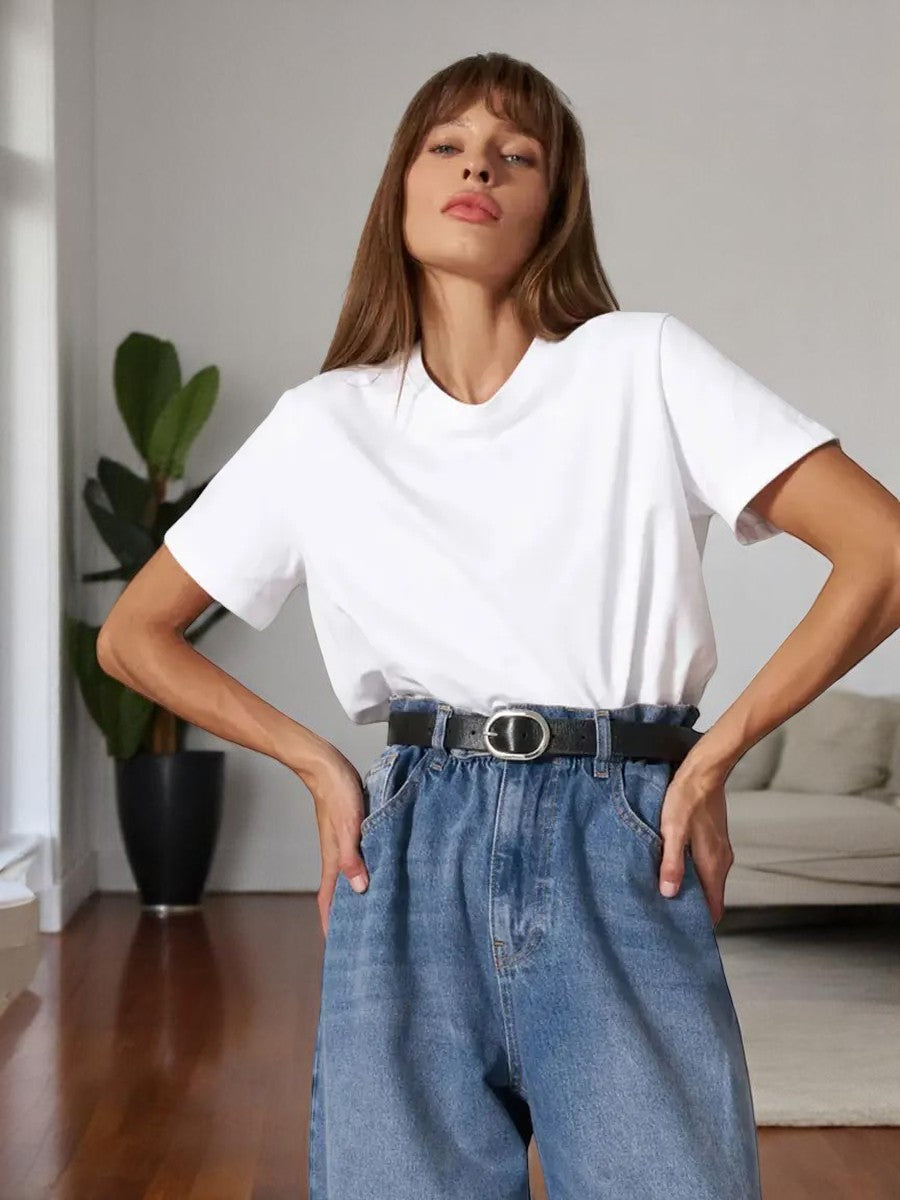 T-shirt oversize donna in cotone 100% – Basic e alla moda, manica corta, top casual, ideale per armadio in capsula