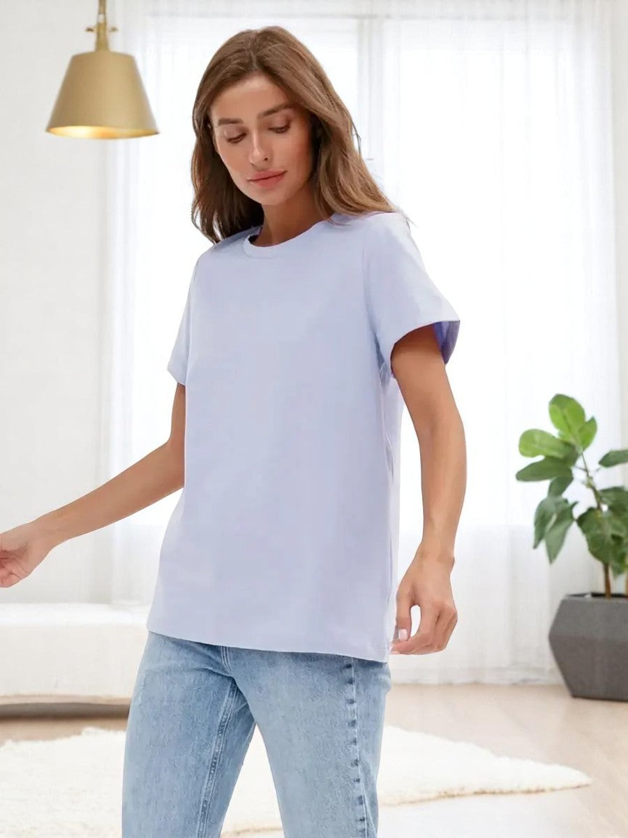 T-shirt oversize donna in cotone 100% – Basic e alla moda, manica corta, top casual, ideale per armadio in capsula