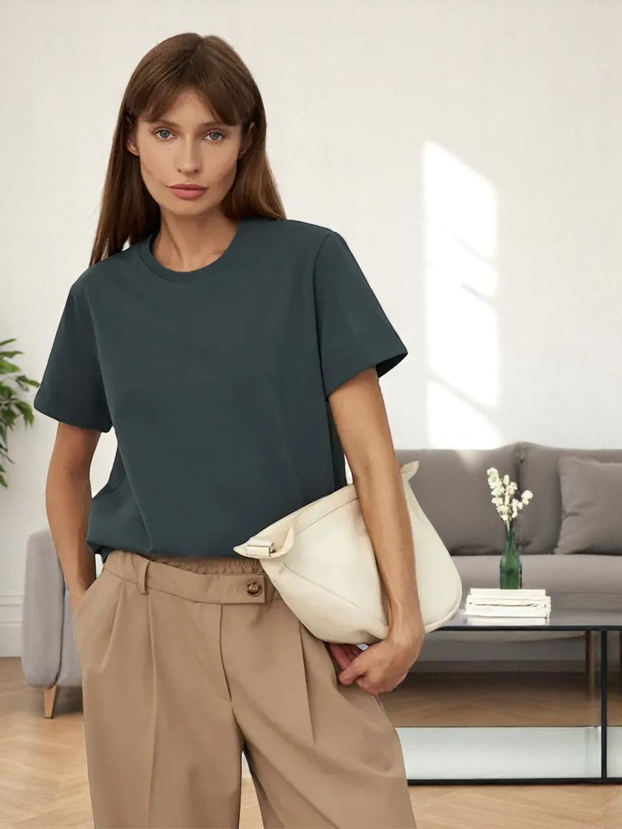 T-shirt oversize donna in cotone 100% – Basic e alla moda, manica corta, top casual, ideale per armadio in capsula