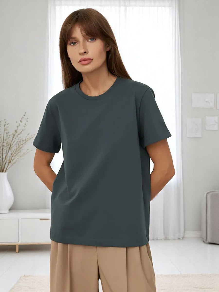T-shirt oversize donna in cotone 100% – Basic e alla moda, manica corta, top casual, ideale per armadio in capsula