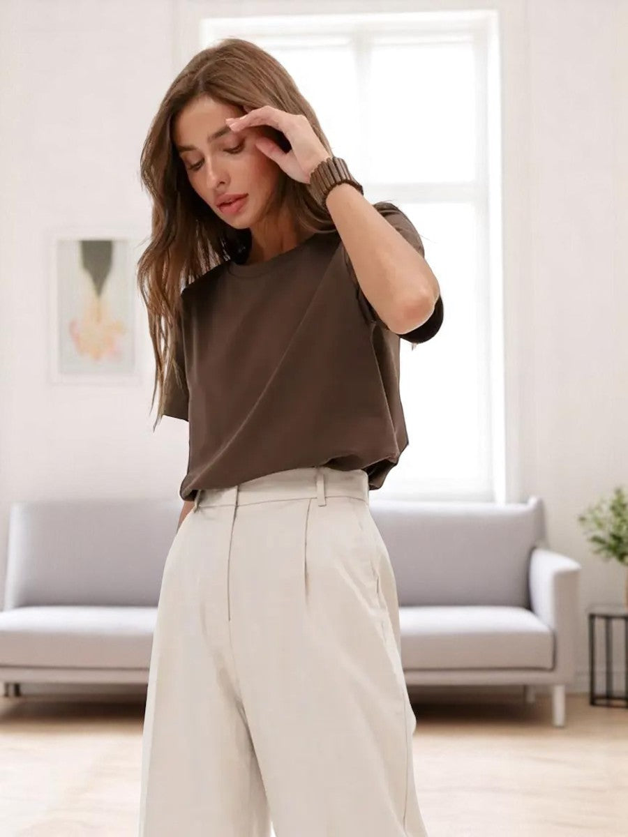 T-shirt oversize donna in cotone 100% – Basic e alla moda, manica corta, top casual, ideale per armadio in capsula