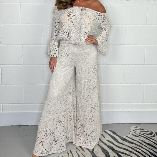 Completo Elegante Donna in Pizzo con Camicetta e Pantaloni - Fashion Suit per Occasioni Speciali