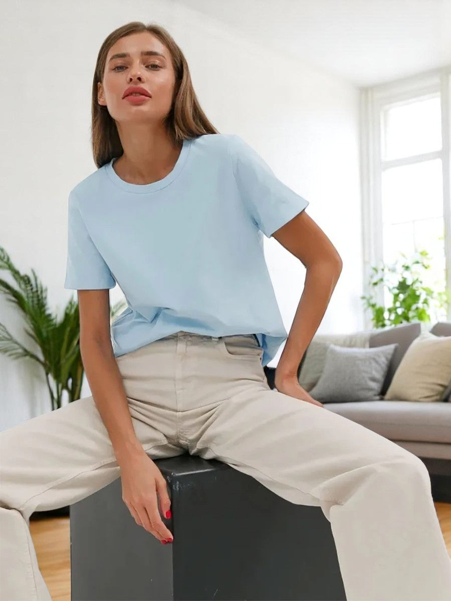 T-shirt oversize donna in cotone 100% – Basic e alla moda, manica corta, top casual, ideale per armadio in capsula
