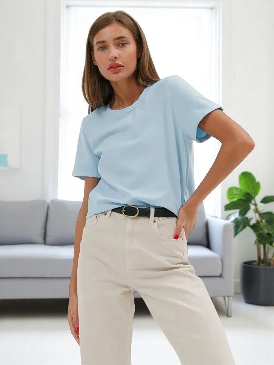 T-shirt oversize donna in cotone 100% – Basic e alla moda, manica corta, top casual, ideale per armadio in capsula