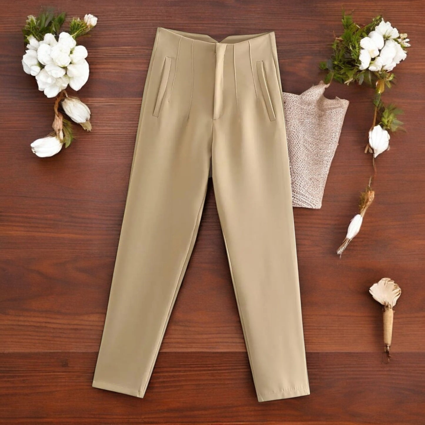 Pantaloni Donna Chic a Vita Alta con Cerniera Frontale - Eleganza e Comfort per Ogni Occasione