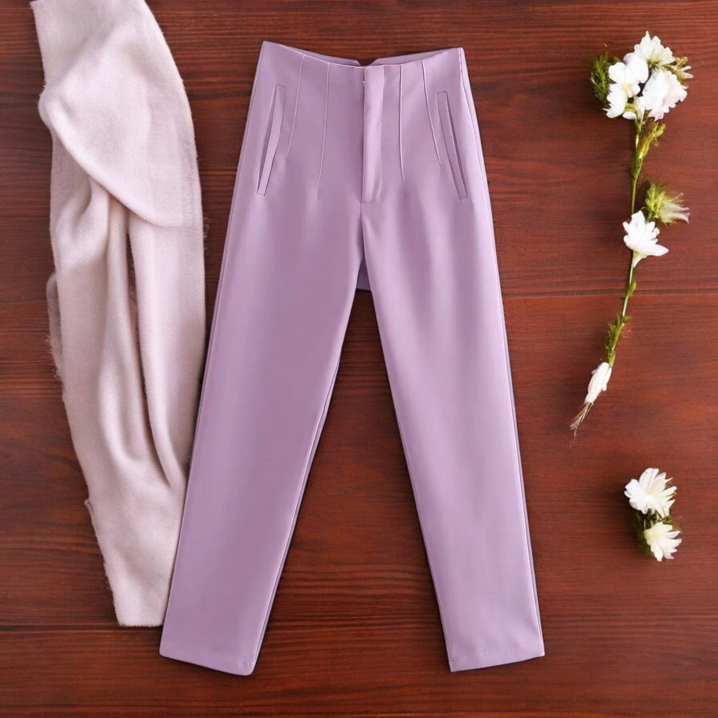 Pantaloni Donna Chic a Vita Alta con Cerniera Frontale - Eleganza e Comfort per Ogni Occasione