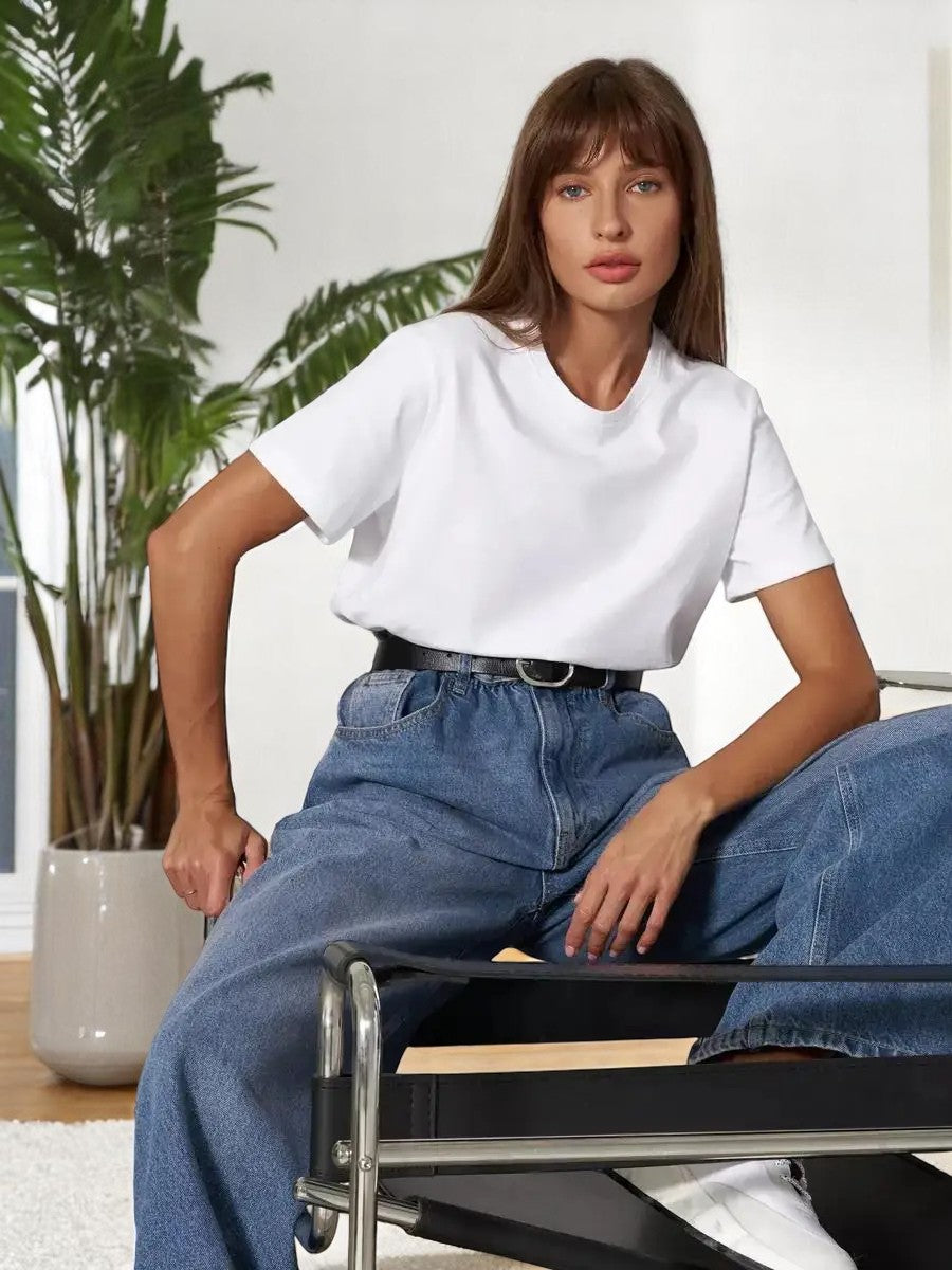 T-shirt oversize donna in cotone 100% – Basic e alla moda, manica corta, top casual, ideale per armadio in capsula