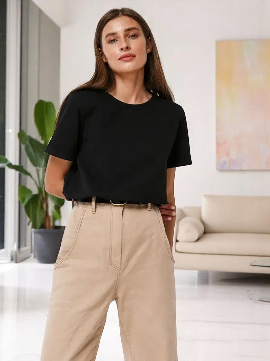 T-shirt oversize donna in cotone 100% – Basic e alla moda, manica corta, top casual, ideale per armadio in capsula