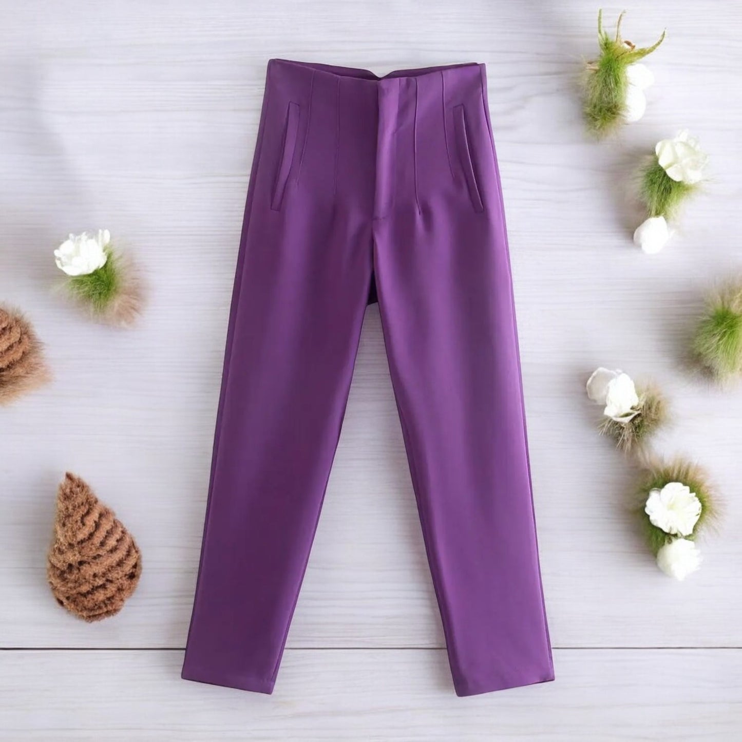 Pantaloni Donna Chic a Vita Alta con Cerniera Frontale - Eleganza e Comfort per Ogni Occasione