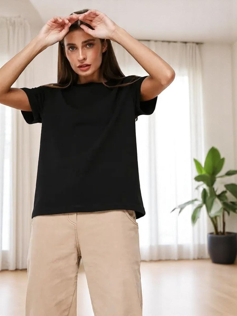 T-shirt oversize donna in cotone 100% – Basic e alla moda, manica corta, top casual, ideale per armadio in capsula